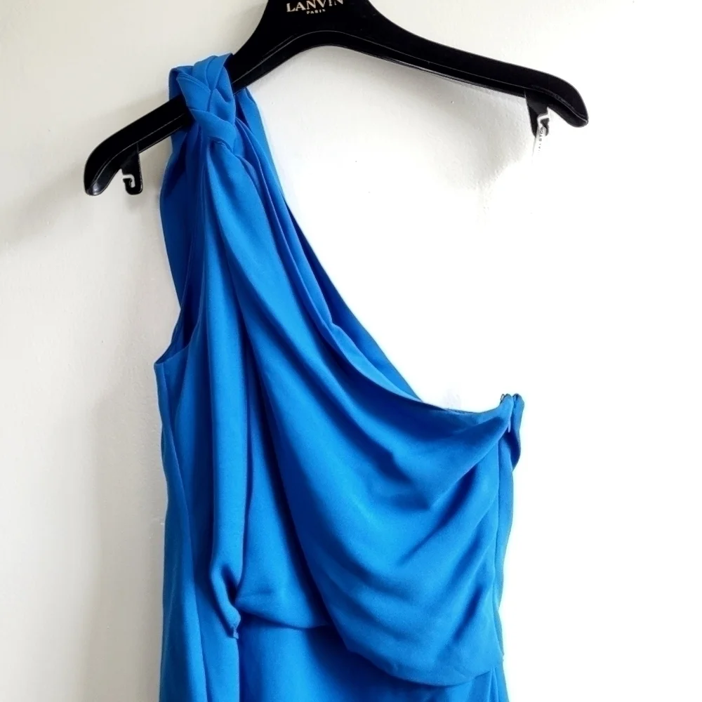 New Halston Braided Strap One-Shoulder Silky Georgette Dress NWT Size 4
